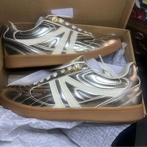 Metallic Gold Sneakers with White Accents